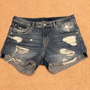 HM Distressed Denim Shorts Womens Size 10 Blue Grunge Festival Thrashed Mid Rise